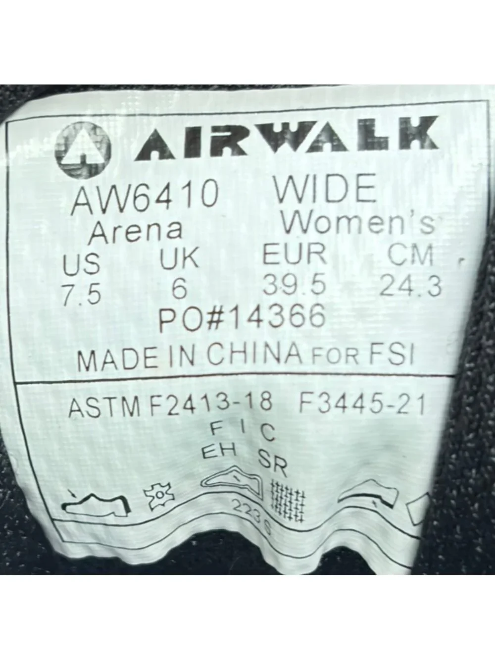 Airwalk Arena Womens Size 7.5D Black Leather Composite Toe Safety Work Shoes